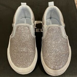 Girls Vans Slip-on Silver Glitter Size 11.0C EUC